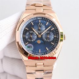 5 Style K6F Watches 4300V 120R-B509 Overseas Ultra-Thin Perpetual Calendar Cal 1120 Automatic Mens Watch Blue Dial Rose Gold Brace265t