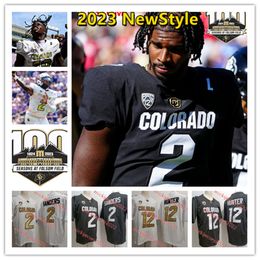 Mens 12 Travis Hunter Colorado Buffaloes Football Jersey Ed 2023 Newest Style #2 Shedeur Sanders Colorado 100th Anniversary Patch