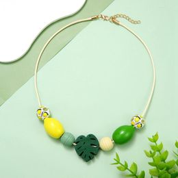 Pendant Necklaces Handmade Vintage Wooden Statement Bib Necklace With Fruit Lemon For Women Party Jewelry