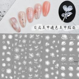 Stickers Decals 1 Sheet 3D Nail Art Sticker White Flower Fairy Tales DIY Transfer Decoration Manicure Tools 230922