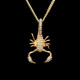 iced out Stainless Steel Scorpion Pendant Gold Colour Iced Out Rhinestone Animal Pendant Necklace Fashion Hip hop Jewelry295B