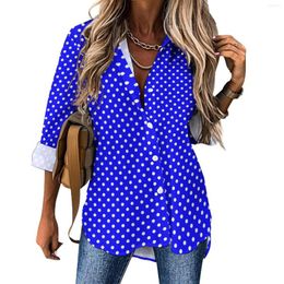 Women's Blouses Retro Polka Dot Loose Blouse Blue And White Street Wear Oversized Women Long-Sleeve Cute Shirts Spring Graphic Tops