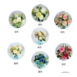 Decorative Flowers Wreaths Artificial 12 Head Snow Mountain Roses Home Wedding Decoration Fake Holding Pure Environmental Simation Dhgtt