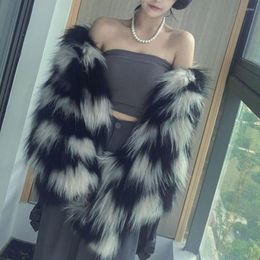 Women's Fur Winter Autumn Fashion Jacket Short Luxury Fluffy Black And White Outerwear Fuzzy Coat Overcoat Clothing 2023