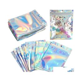 Packing Bags Wholesale Plastic Zipper Bag Laser Holographic Aluminium Foil Pouch Smell Proof Reclosable Pouches For Food Snack Drop D Dh47D