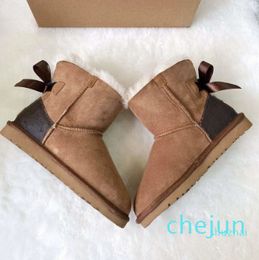 Winter Women Kids Fashion Snow Boots New Cow Split Top jointly Signed Genuine Leather Ankle Brown Flower Style Shoes