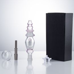 CSYC NC039 About 6.41 Inches Dab Rig Glass Pipes Box Set 14mm Quartz Ceramic Nail Wax Dish clip Tower Style Smoking Pipe In-Line Water Perc Bubbler Bong Smooth Airflow