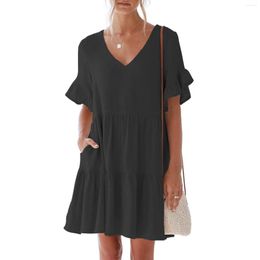 Casual Dresses Women's Summer Dress V Neck Black Mini With Pocket Maxi For Women Knee Length