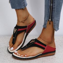 Sandals Ladies Fashion Summer Bohemian Contrast Leather Clasp Toe Flat Bottom