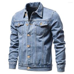 Men's Jackets Men Denim Jacket Trendy Fashionable Slim Fit Lapel Style Solid Colour For Motorcycle Riders
