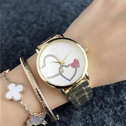 Fashion Design Women's Quartz wrist Watches for women Girl Colorful crystal Peach heart pattern Dial Metal steel band Quartz 179B