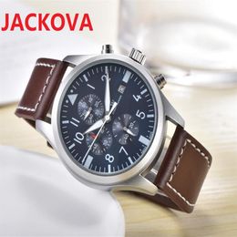 TOP Fashion Luxury Man Brown black leather Watches nice designer Multi Functional Watch High Quality Quartz Clock263b