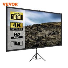 Projection Screens VEVOR 100 Inch Tripod Projector Screen W/ Stand 16 9 4K HD Portable Home Cinema for Indoor Outdoor Projection 230923