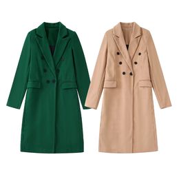 Women's Wool Blends Women's Autumn/Winter Suit Collar Double breasted Woolen Mid length Temperament Woolen Coat 230922