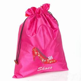 Embroidery High-heel shoe Drawstring Shoe Bags Storage Pouch Double Layer Satin Fabric Travel Bag Shoes Jewellery Packaging 36 x 27c2525
