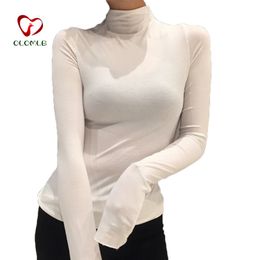 Women's T-Shirt Sexy Top Women Shirts Casual Solid Color Base Shirt Long Sleeve Turtle Neck Slim Top Black White All-match Simple T Shirt 230923
