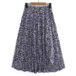Skirts Summer Plus Size Skirts Women Spring Fashion High Waiste Chiffon Pleated Floral Ball Gown Bottoms Oversized Curve Clothes 230923