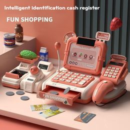 Kitchens Play Food Children Pretend House Toy Mini Simulation Supermarket Can Scan Multi Function Sound Light Cash Register Kids Gift 230922