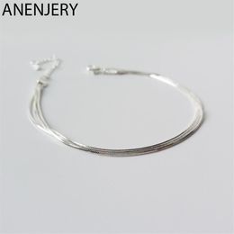 ANENJERY Simple 925 Sterling Silver Snake Bone Chain Anklet Bracelet For Women Girl Gift S-B348248F