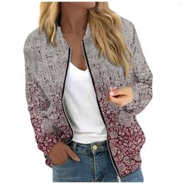 Women's Jackets All-Match For Women Long Sleeve Lightweight Zip Up Cropped Floral Print Outerwear Casual Quilted Whith Pockets