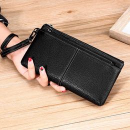 Wallets Genuine Leather Women Long Purse Female Clutches Money Handbag Hand Strap Passport Walet For Cell Phone Card Holder