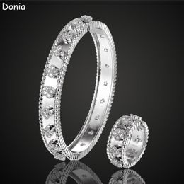 Donia Jewellery luxury bangle European and American fashion classic four-leaf flower copper micro-inlaid zircon bracelet ring set la303a