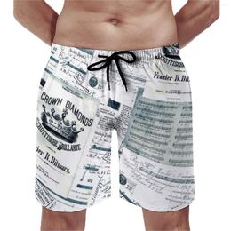 Men's Shorts Summer Board Spaper Artwork Sports Vintage Black White Custom Beach Fashion Quick Dry Trunks Plus Size