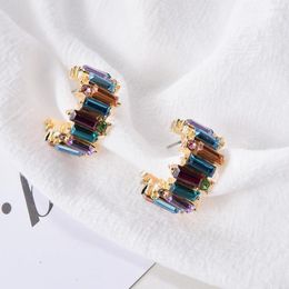 Stud Earrings C-shaped Colourful Crystal Women's Colour Matching Rhinestone Drop Jewellery Temperament Accessories