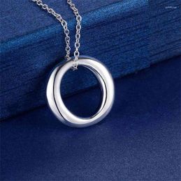 Chains Pretty High Quality 925 Sterling Silver Simple Round Pendant Necklace For Women Holiday Gifts Fashion Party Wedding Jewellery