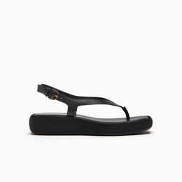 LMCAVASUN flop sandals Flip Slippers Spring Women s shoes black Waterproof table Thick bottom Cow leather Flat sandal hoe andal