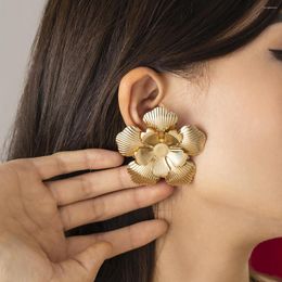 Hoop Earrings Vintage Exaggerated Gold Colour Metal Large Flower For Women Punk Elegant Christmas Gift