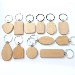 Keychains 100pcs/Lot Natural Wood Keychain Free For DIY 1 Side Logo Beech Wooden Key Chain Square Round Heart Shape Keyring