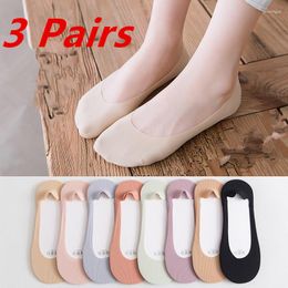 Women Socks 3 Pairs Invisible Boat Breathable Silicone Non-slip Ultra-thin Sock Slippers High Quality Elastic Ice Silk Low Sox