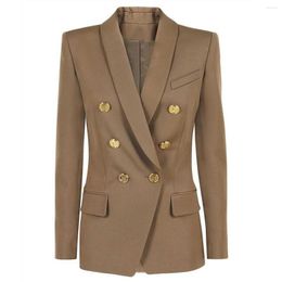 Women's Suits Khaki Jacket Blazer For Women Designer Slim Double Breasted Gold Button Female Clothes Pink Business Office Wear Formal Coat