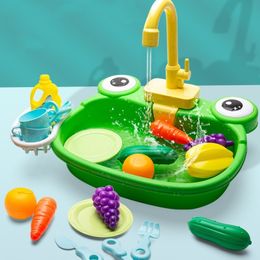 Tools Workshop Kitchen Toy Plastic Dish Wash Sink Set Children Simulation Pretend Role Play Housework Kit Early Educational Toys For 230922