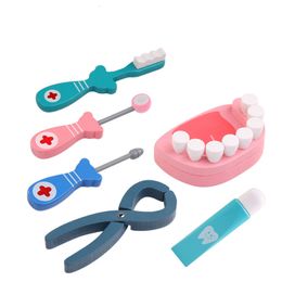 Tools Workshop Kids Wooden Pretend Play Doctor Toys Set for Girls Boys Educational Toy Games Simulation Dentist Cheque Brush Teeth Role 230922