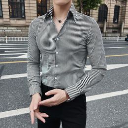 Men's Casual Shirts High Quality Autumn Striped Shirt For Men British Style Slim Fit Long Sleeves Business Formal Dress 2023