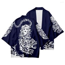 Ethnic Clothing Blue Red Fashion Cardigan Men Women Beach Kimono Japanese Streetwear Style Tiger Print Summer Black Haori Yukata Harajuku