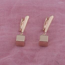Dangle Earrings FJ Women 585 Rose Gold Color Link Solid Sqaure Without Stone Ladies