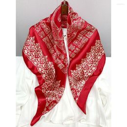 Scarves 90 90cm Square Silk Women Foulard Head Office Ladies Shawl Wrap Muffler Pareo Bandanna Female Chiffon Hijab Poncho Beach