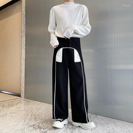 Men's Pants 2023Splice Black Men Vintage Fashion White Casual Dress Suit Pant Man Korean Streetwear Chic Trend Wide Leg Trousers Male