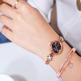 Fashion Bracelet Attractive Womens Watch Creative Diamond Female Watches Contracted Small Dial Star Crystal Drill Ladies Wristwatc218V