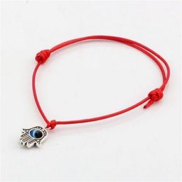 100pcs Hamsa Hand String Evil Eye charms Lucky Red wax Cord Adjustable Bracelet 2330