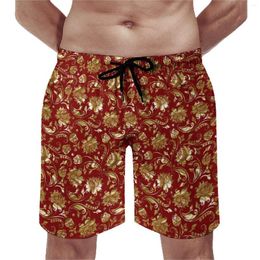 Men's Shorts Floral Damask Board Gold And Red Cute Beach Men Design Running Surf Comfortable Trunks Gift