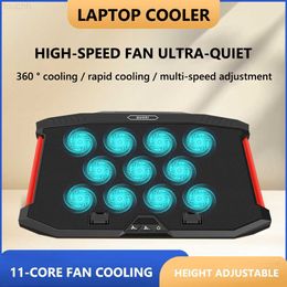 Laptop Cooling Pads Laptop Cooling Pad 11 Quiet Fans Tablet Radiator Bracket Dual USB LED Display Screen Laptop Cooler Notebook Stand Base L230923