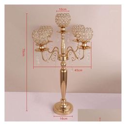 Party Decoration 10Pcs 75Cm Tall Table Centrepiece Acrylic Gold 5 Arms Crystal Wedding Candelabra Candle Holder Supply Drop Delivery Otvj7