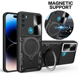 For Motorola Moto G Pure Power Play Stylus 4G 5G 2023 G71 5G ONE Edge 20 30 Pro Ultra Armor Cases Magnetic Car Holder Metal Ring Slide Camera Lens Protect Cover Case