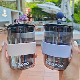 Wine Glasses Fashionable And Cool Electroplated Glass Cup With Silicone Cover Straw Household Couple Water Gift Tea