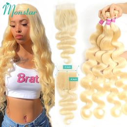 Synthetic Wigs 4x4 Closure with Bundles 613 Honey Blonde Colored Brazilian Body Wave Human Hair 3 230923