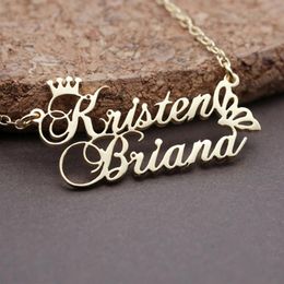 Personalized Princess Crown Double Name Necklace Stainless Steel Butterfly Pendants For Lovers Women Men Custom Jewelry Gifts296K